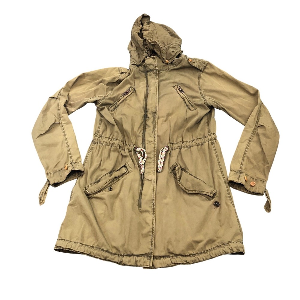 Maison Scotch Parka Jacket Womens‎ S Green Utility Hooded Drawstring Cargo Coat